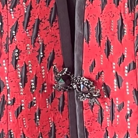 Vintage Susanna Black & Red Rhinestone Women's Blazer Jacket, Size 12 - Picture 6 of 8